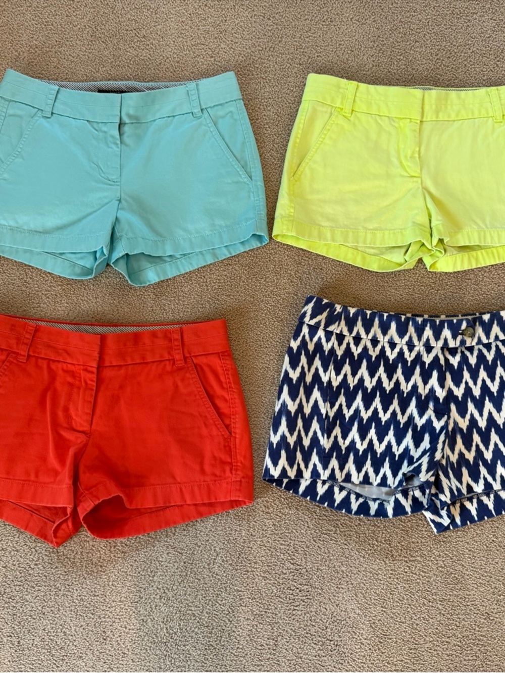 J. Crew Women's Shorts Set - Aqua, Neon Yellow, Orange & Navy Chevron